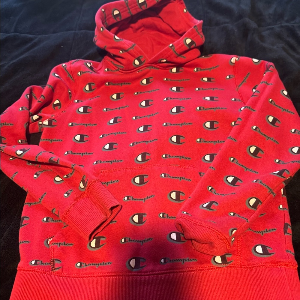 Champion Red Hoodie with Logo Pattern